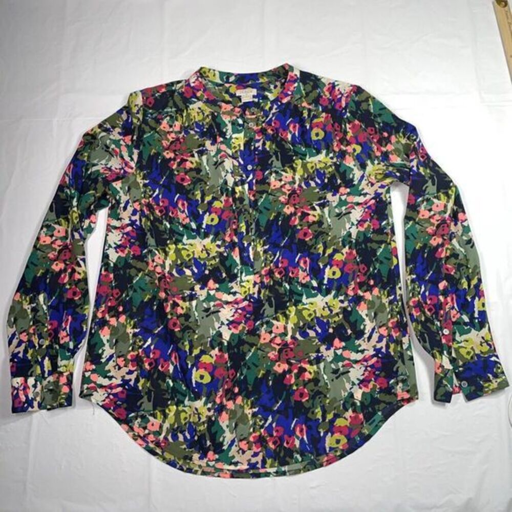 J. Crew Abstract Floral Tunic Long Sleeve Blouse‎ 1/2 Buttoned XS